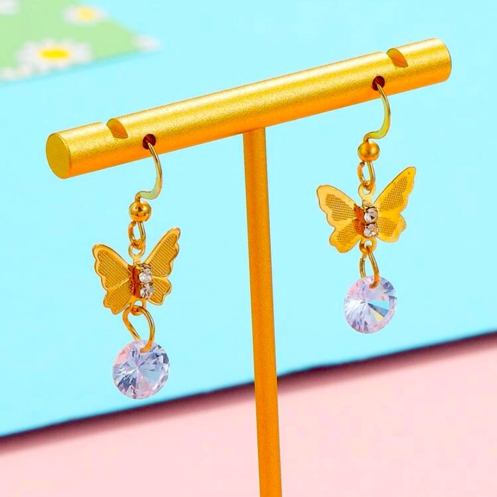 Rhinestone butterfly drop earrings
